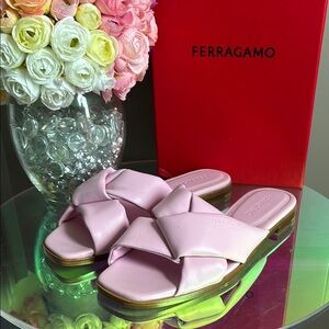 Salvatore Ferragamo Alrai Pink Bow Slide Sandals 7.5 C